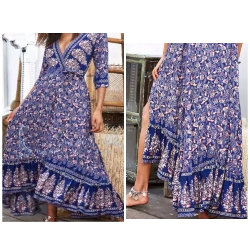 AMY Paisley Bohemian Wrap Style Dress - Picture 4 of 8